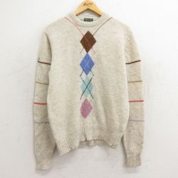 シェットランドウール 90s 長袖セーター アーガイル カーキ M | 古着