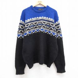 XL★古着 ラルフローレン Ralph Lauren 長袖 ブランド ノルディック セーター メンズ メリノウール クルーネック 黒他 ブラック 24oct05 中古 ニット トップス