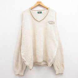 【50%OFF】XL★古着 Dunbrooke 長袖 セーター メンズ 90年代 90s GODSEY 大きいサイズ コットン Vネック USA製 薄ベージュ カーキ 24oct05 中古 ニット トップス