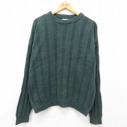 XL★古着 TODAYS NEWS 長袖 セーター メンズ 90年代 90s 無地 クルーネック 緑 グリーン 24oct07 中古 ニット トップス