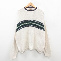 XL★古着 長袖 セーター メンズ 90年代 90s 大きいサイズ コットン クルーネック 白他 ホワイト 24oct07 中古 ニット トップス