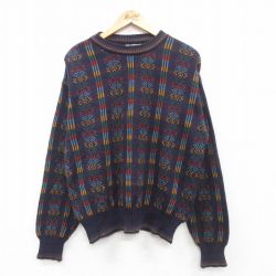 XL★古着 長袖 セーター メンズ 90年代 90s 大きいサイズ アクリル クルーネック 紫他 パープル 24oct08 中古 ニット トップス