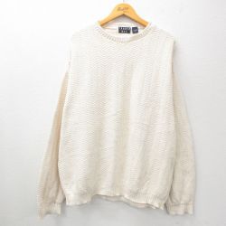 XL★古着 長袖 セーター メンズ 90年代 90s 手織り 大きいサイズ コットン クルーネック USA製 白 ホワイト 24oct08 中古 ニット トップス