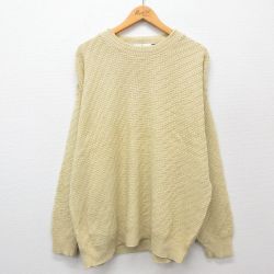 XL★古着 長袖 セーター メンズ 90年代 90s 手織り 大きいサイズ コットン クルーネック 生成り 24oct08 中古 ニット トップス