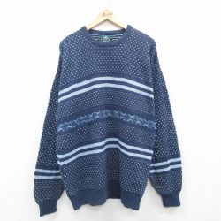 【50%OFF】XL★古着 ジャンセン 長袖 セーター メンズ 90年代 90s コットン クルーネック USA製 紺 ネイビー 24oct09 中古 ニット トップス