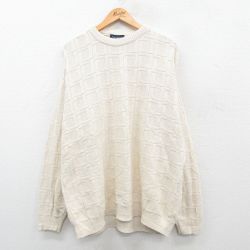 【50%OFF】XL★古着 バンヒューセン 長袖 セーター メンズ 90年代 90s コットン クルーネック USA製 生成り 24oct09 中古 ニット トップス