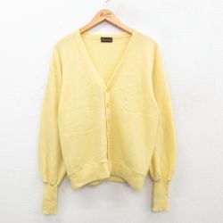 【50%OFF】M★古着 長袖 ニット カーディガン メンズ 80年代 80s 無地 黄 イエロー 24oct09 中古 トップス
