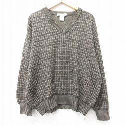 XL★古着 長袖 セーター メンズ 80年代 80s ウール Vネック イタリア製 茶他 ブラウン 24oct09 中古 ニット トップス