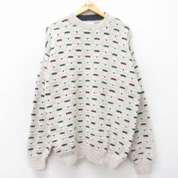 【50%OFF】XL★古着 長袖 セーター メンズ 90年代 90s 大きいサイズ コットン クルーネック USA製 グレー他 24oct09 中古 ニット トップス