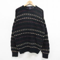 【50%OFF】L★古着 長袖 セーター メンズ 90年代 90s コットン クルーネック 黒他 ブラック 24oct10 中古 ニット トップス