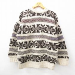 90s 長袖セーター 雪柄 ベージュ M | 古着