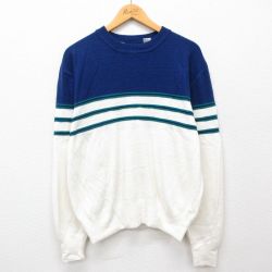 M★古着 長袖 セーター メンズ 00年代 00s アクリル クルーネック 白 ホワイト 24oct11 中古 ニット トップス