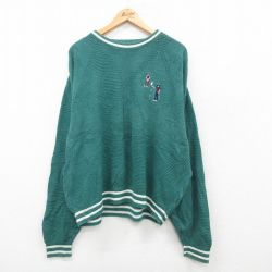 XL★古着 長袖 セーター メンズ 90年代 90s ゴルフ 大きいサイズ コットン クルーネック USA製 緑他 グリーン 24oct12 中古 ニット トップス