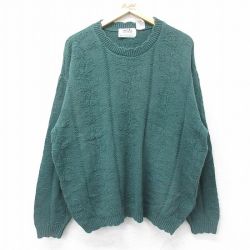 XL★古着 長袖 セーター メンズ 90年代 90s クルーネック カナダ製 緑 グリーン 24oct12 中古 ニット トップス
