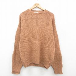【50%OFF】XL★古着 長袖 セーター メンズ 90年代 90s 大きいサイズ コットン クルーネック USA製 茶 ブラウン 24oct12 中古 ニット トップス