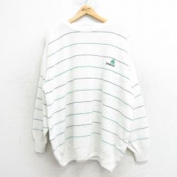 XL★古着 長袖 セーター メンズ 80年代 80s アクリル クルーネック アイルランド製 白 ホワイト 24oct12 中古 ニット トップス
