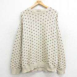 XL★古着 長袖 セーター メンズ 90年代 90s 大きいサイズ クルーネック USA製 薄ベージュ カーキ 24oct12 中古 ニット トップス