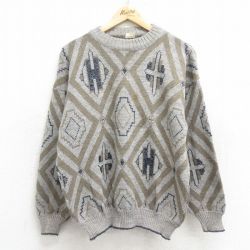 L★古着 長袖 セーター メンズ 90年代 90s クルーネック イタリア製 グレー系 24oct12 中古 ニット トップス