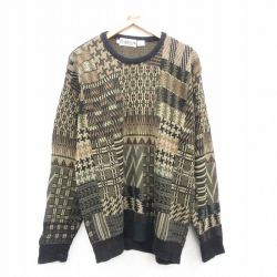 XL★古着 長袖 セーター メンズ 00年代 00s コットン クルーネック 黒他 ブラック 24oct15 中古 ニット トップス