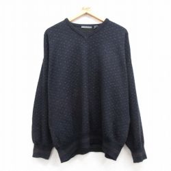 【50%OFF】XL★古着 長袖 セーター メンズ 00年代 00s Vネック イタリア製 紺 ネイビー 24oct15 中古 ニット トップス
