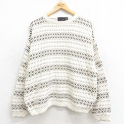 【50%OFF】XL★古着 長袖 セーター メンズ 90年代 90s 手織り 大きいサイズ クルーネック USA製 ベージュ他 カーキ 24oct15 中古 ニット トップス