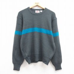 【20%OFF】M★古着 長袖 セーター メンズ 90年代 90s ツートンカラー アクリル クルーネック 濃グレー他 24oct15 中古 ニット トップス