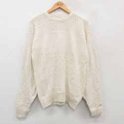 L★古着 長袖 セーター メンズ 90年代 90s コットン クルーネック USA製 生成り 24oct15 中古 ニット トップス