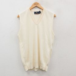 【50%OFF】M★古着 ニット ベスト メンズ 80年代 80s 無地 アクリル Vネック USA製 生成り 24oct16 中古 トップス