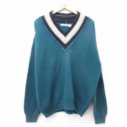 【50%OFF】XL★古着 長袖 チルデン セーター メンズ 00年代 00s 大きいサイズ コットン Vネック 緑系他 グリーン 24oct16 中古 ニット トップス