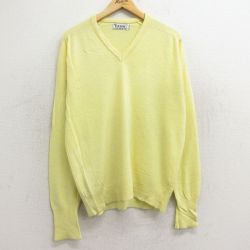 L★古着 ラコステ LACOSTE IZOD 長袖 ブランド セーター メンズ 80年代 80s 無地 アクリル Vネック 黄 イエロー 24oct17 中古 ニット トップス