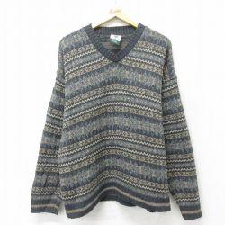 L★古着 長袖 セーター メンズ 90年代 90s フェアアイル Vネック USA製 濃グレー他 24oct17 中古 ニット トップス