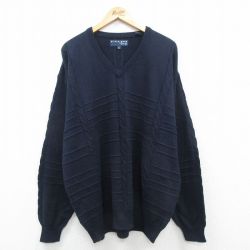 【50%OFF】XL★古着 長袖 セーター メンズ 00年代 00s 大きいサイズ コットン Vネック 濃紺 ネイビー 24oct17 中古 ニット トップス