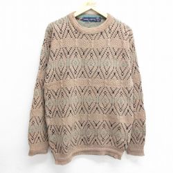 【20%OFF】M★古着 長袖 セーター メンズ 90年代 90s クルーネック USA製 ベージュ カーキ 24oct17 中古 ニット トップス
