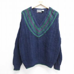 【50%OFF】XL★古着 長袖 セーター メンズ 00年代 00s Vネック 紺他 ネイビー 24oct17 中古 ニット トップス
