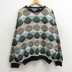 XL★古着 長袖 セーター メンズ 大きいサイズ クルーネック 黒他 ブラック 24oct18 中古 ニット トップス