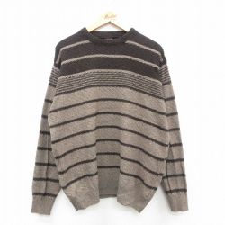 XL★古着 長袖 セーター メンズ 00年代 00s ウール クルーネック 茶系 ブラウン 24oct18 中古 ニット トップス