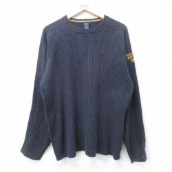XL★古着 ノーティカ NAUTICA ジーンズ 長袖 ブランド セーター メンズ ワンポイントロゴ クルーネック 紺 ネイビー 24oct18 中古 ニット トップス