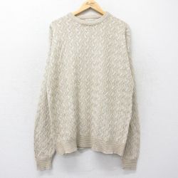 【50%OFF】L★古着 長袖 セーター メンズ 90年代 90s クルーネック USA製 薄ベージュ他 カーキ 24oct18 中古 ニット トップス