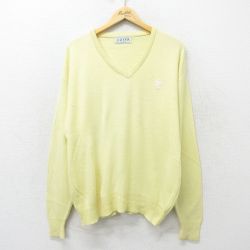 【50%OFF】XL★古着 IZOD 長袖 セーター メンズ 90年代 90s ワンポイントロゴ 大きいサイズ アクリル Vネック USA製 薄黄 イエロー 24oct18 中古 ニット トップス