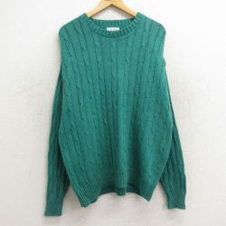 XL★古着 IZOD 長袖 ケーブル ーター メンズ 90年代 90s コットン クルーネック USA製 緑 グリーン 24oct18 中古 トップス
