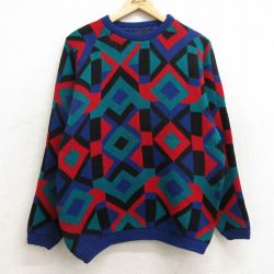 【20%OFF】M★古着 長袖 セーター メンズ クルーネック 青他 ブルー 24oct18 中古 ニット トップス