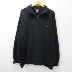 XL★古着 ラルフローレン Ralph Lauren ポロジーンズ 長袖 ブランド ハーフジップ セーター メンズ ワンポイントロゴ 大きいサイズ コットン 黒 ブラック 24oct19 中古 ニット トップス