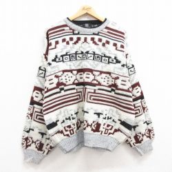 【50%OFF】XL★古着 長袖 セーター メンズ 90年代 90s アクリル クルーネック 白系他 ホワイト 24oct19 中古 ニット トップス