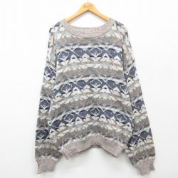 L★古着 長袖 セーター メンズ 00年代 00s クルーネック ベージュ他 カーキ 24oct19 中古 ニット トップス
