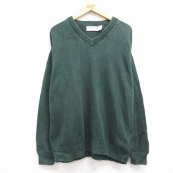 XL★古着 オービス ORVIS 長袖 セーター メンズ 90年代 90s 無地 大きいサイズ コットン Vネック USA製 緑 グリーン 24oct19 中古 ニット トップス