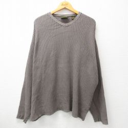 XL★古着 ティンバーランド 長袖 セーター メンズ 00年代 00s ワンポイントロゴ 大きいサイズ コットン Vネック グレー 24oct21 中古 ニット トップス