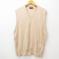 L★古着 シアーズ ニット ベスト メンズ 80年代 80s 無地 Vネック ベージュ系 カーキ 24oct21 中古 トップス