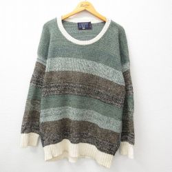 XL★古着 リバティ 長袖 セーター メンズ 90年代 90s 大きいサイズ コットン クルーネック USA製 緑他 グリーン 24oct21 中古 ニット トップス