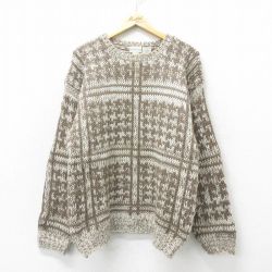 L★古着 長袖 セーター メンズ 90年代 90s 手織り クルーネック 茶他 ブラウン 24oct22 中古 ニット トップス