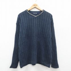 XL★古着 STRUCTURE 長袖 セーター メンズ 00年代 00s 無地 大きいサイズ クルーネック 紺系 ネイビー 24oct23 中古 ニット トップス